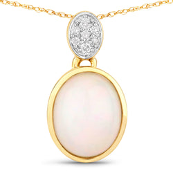 1.648 Carat Genuine Ethiopian Opal and White Diamond 10K Yellow Gold Pendant