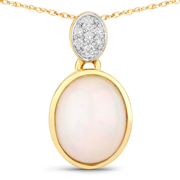 1.648 Carat Genuine Ethiopian Opal and White Diamond 10K Yellow Gold Pendant