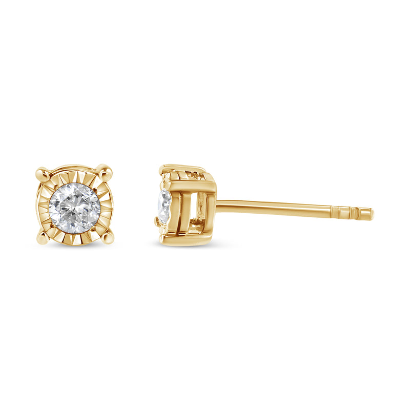 10K Yellow Gold over .925 Sterling Silver 1/5 Cttw Round Near Colorless Diamond Miracle-Set Stud Earrings (J-K Color, I2-I3 Clarity)