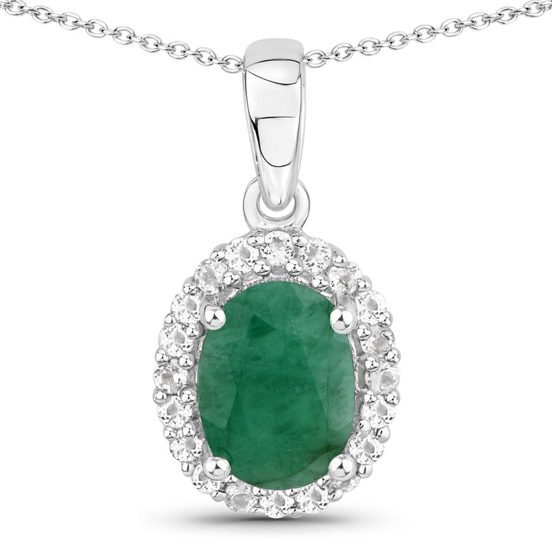 1.55 Carat Genuine Emerald and White Topaz .925 Sterling Silver Pendant