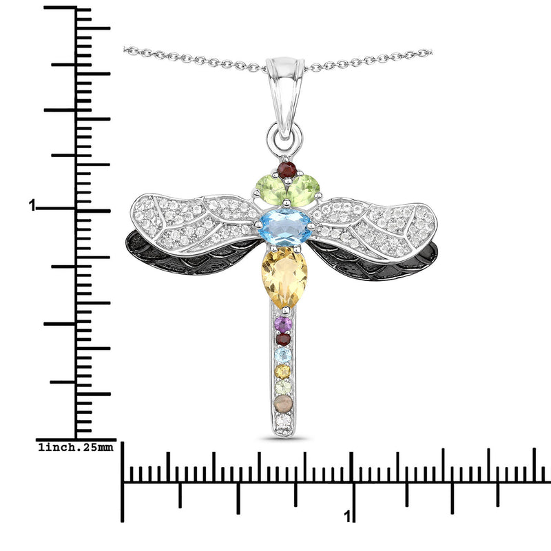 1.95 Carat Genuine Multi Stones .925 Sterling Silver Pendant