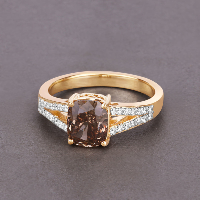 IGI Certified 2.02 Carat Genuine Brown Diamond Center and 0.22cttw White Diamond 18K Yellow Gold Ring (2.24cttw)