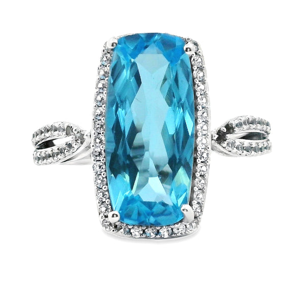 Natural Blue Topaz White Sapphire Ring Sterling Silver