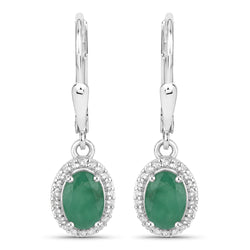 1.72 Carat Genuine Emerald and White Topaz .925 Sterling Silver Earrings