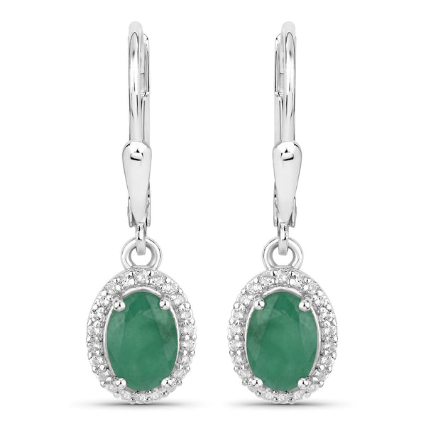 1.72 Carat Genuine Emerald and White Topaz .925 Sterling Silver Earrings