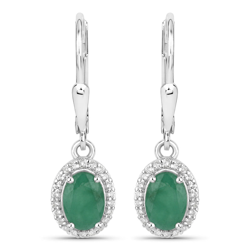 1.72 Carat Genuine Emerald and White Topaz .925 Sterling Silver Earrings