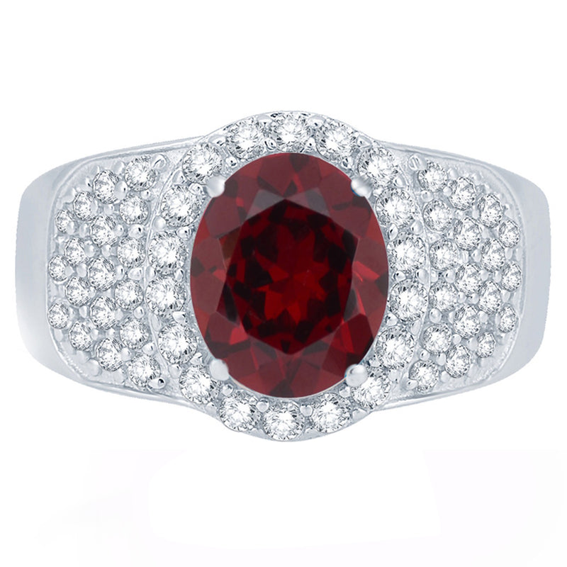 V3 Jewelry Natural Garnet & White Topaz Oval Pavé-Set Halo Ring