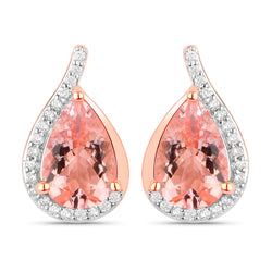 2.43 Carat Genuine Morganite and White Diamond 14K Rose Gold Earrings