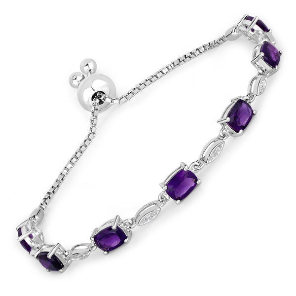 5.72 Carat Genuine Amethyst and White Topaz .925 Sterling Silver Bracelet