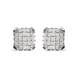 10K White Gold 3/4 Cttw Princess Diamond Composite Open Frame Stud Earrings (I-J Color, I1-I2 Clarity)