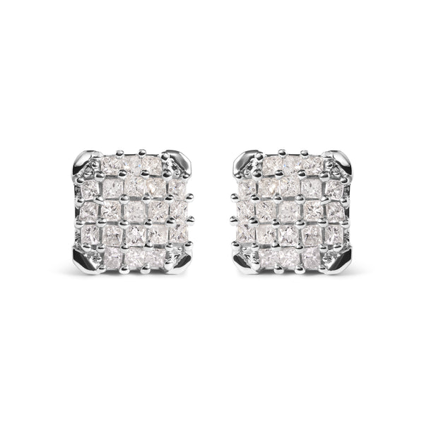 10K White Gold 3/4 Cttw Princess Diamond Composite Open Frame Stud Earrings (I-J Color, I1-I2 Clarity)