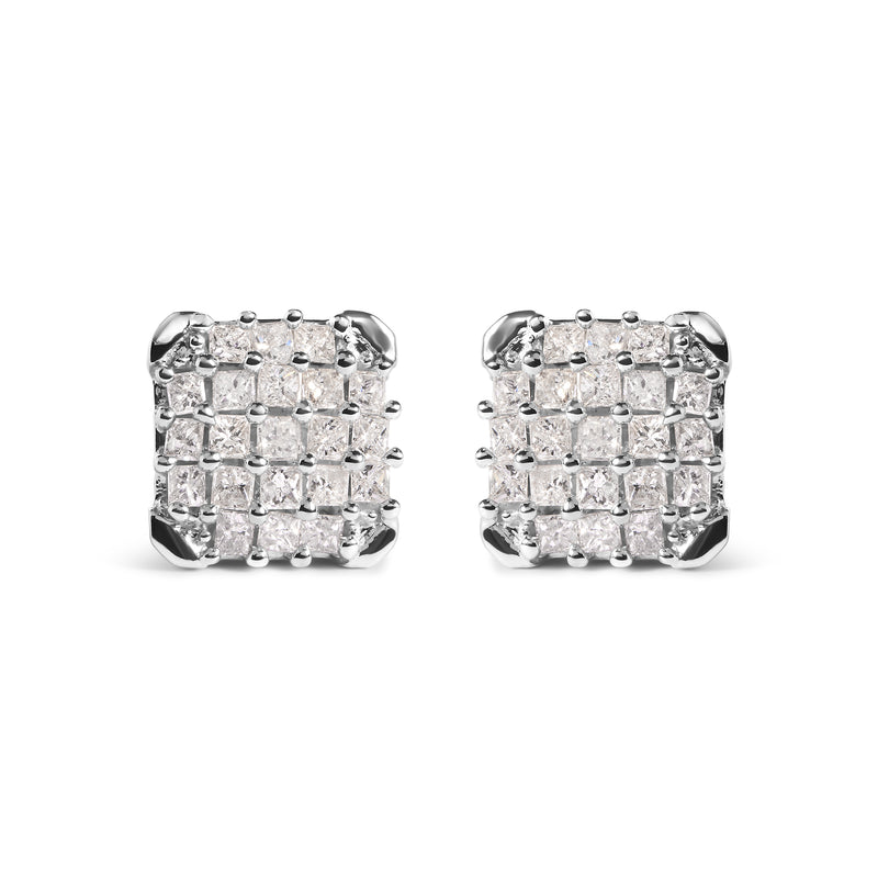 10K White Gold 3/4 Cttw Princess Diamond Composite Open Frame Stud Earrings (I-J Color, I1-I2 Clarity)