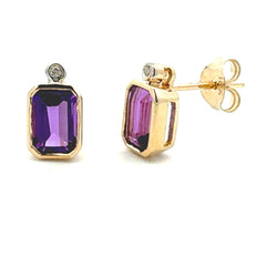 .53ct Amethyst Diamond Stud Earrings 10KT Yellow Gold