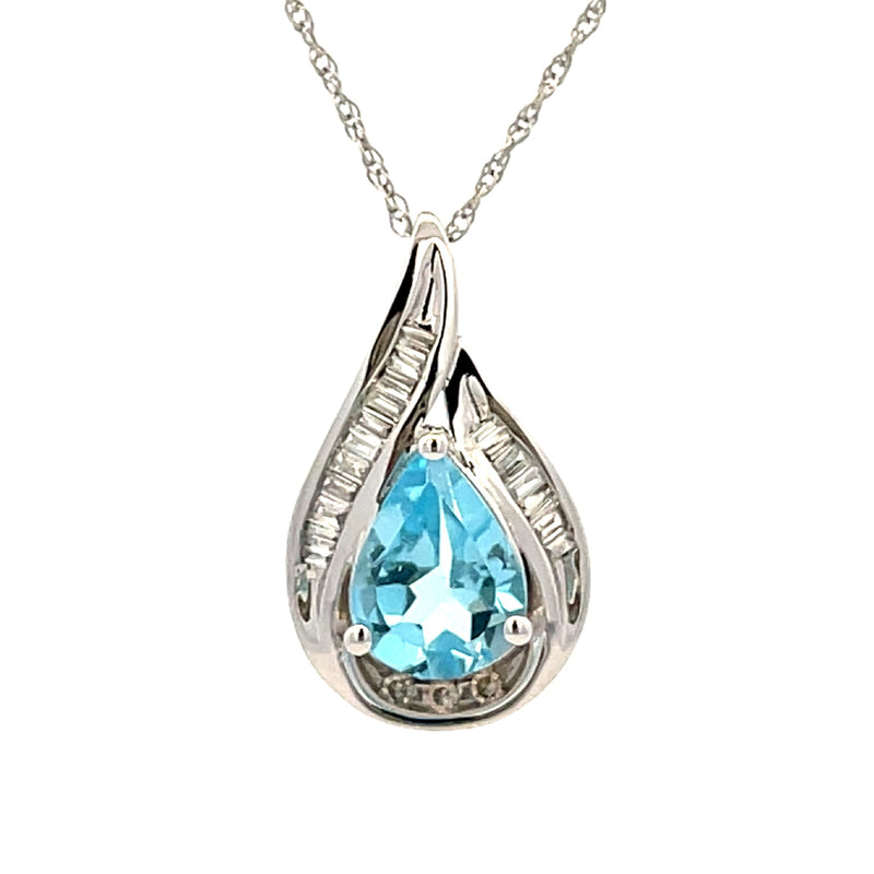 Blue Topaz Diamond Fashion Pendants 14KT White Gold