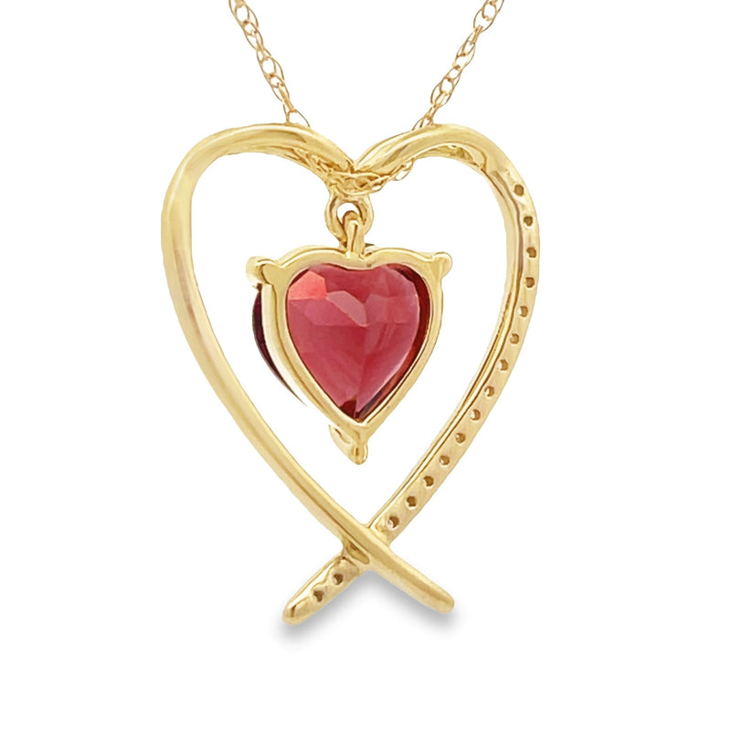 Garnet Diamond Heart Love Pendant 14KT Yellow Gold