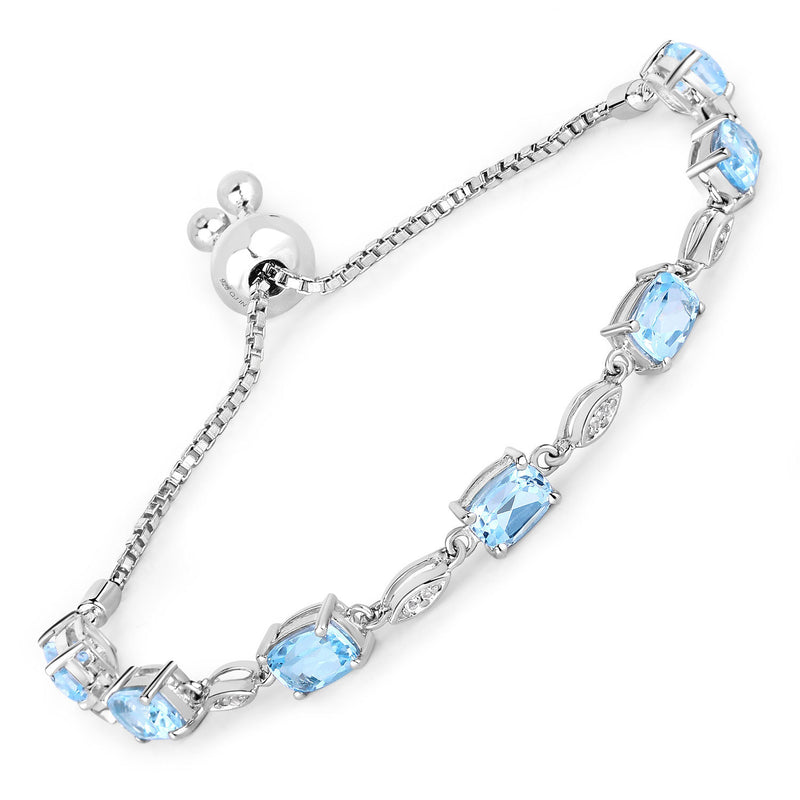 7.12 Carat Genuine Blue Topaz and White Topaz .925 Sterling Silver Bracelet