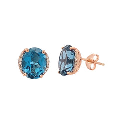 London Blue Topaz Diamond Stud Earrings 10KT Rose Gold