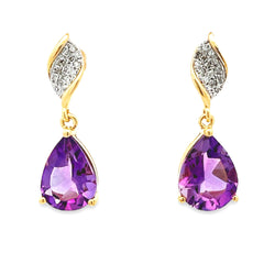 Amethyst Diamond Dangle Earrings 10KT Yellow Gold