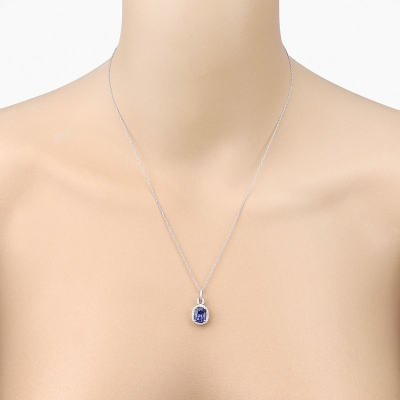 1.85 Carat Genuine Tanzanite and White Diamond 14K White Gold Pendant