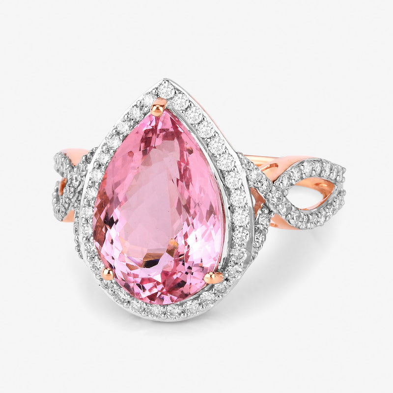 5.34 Carat Genuine Morganite and White Diamond 14K Rose Gold Ring