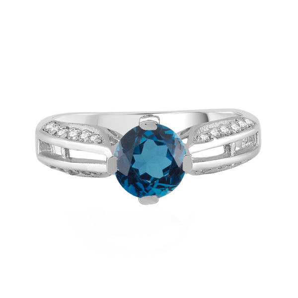 V3 Jewelry London Blue Topaz & White Topaz Solitaire Ring