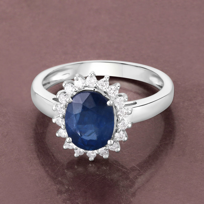 2.51 Carat Genuine Blue Sapphire and White Diamond 14K White Gold Ring