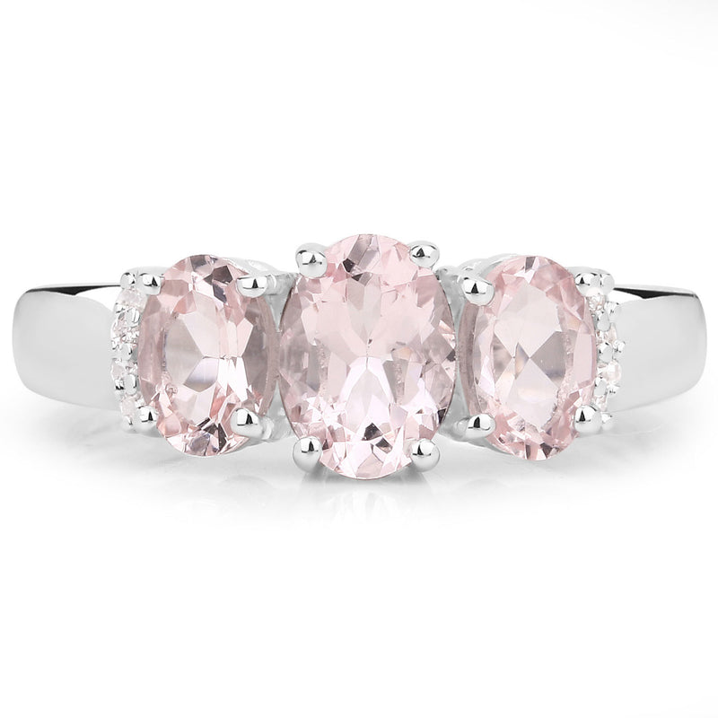 1.46 Carat Genuine Morganite and White Diamond .925 Sterling Silver Ring
