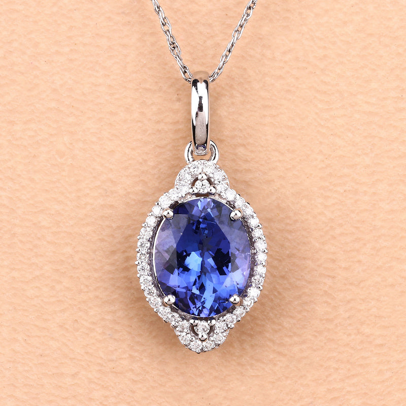 2.76 Carat Genuine Tanzanite and White Diamond 14K White Gold Pendant