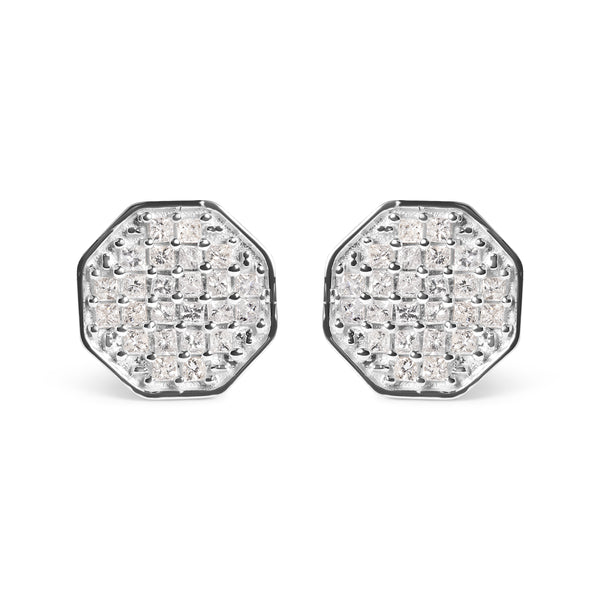 10K White Gold 7/8 Cttw Princess Diamond Composite Octagon Shaped Stud Earrings (I-J Color, I1-I2 Clarity)