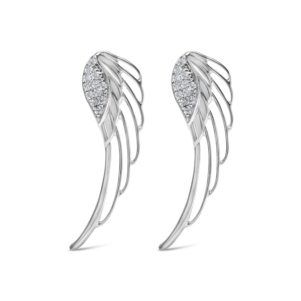 14K White Gold 1/4 Cttw Lab Grown Diamond Angel Wing Stud Earrings (F-G Color, VS1-VS2 Clarity)