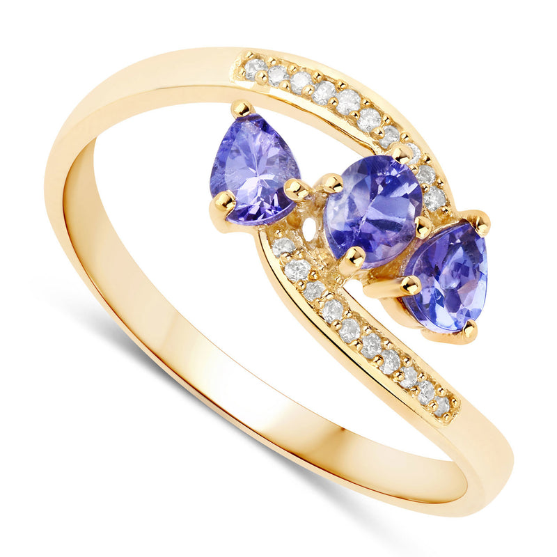 0.50 Carat Genuine Tanzanite and White Diamond 14K Yellow Gold Ring