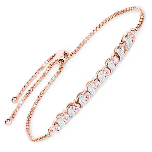 0.89 Carat Genuine Morganite and White Topaz .925 Sterling Silver Bracelet