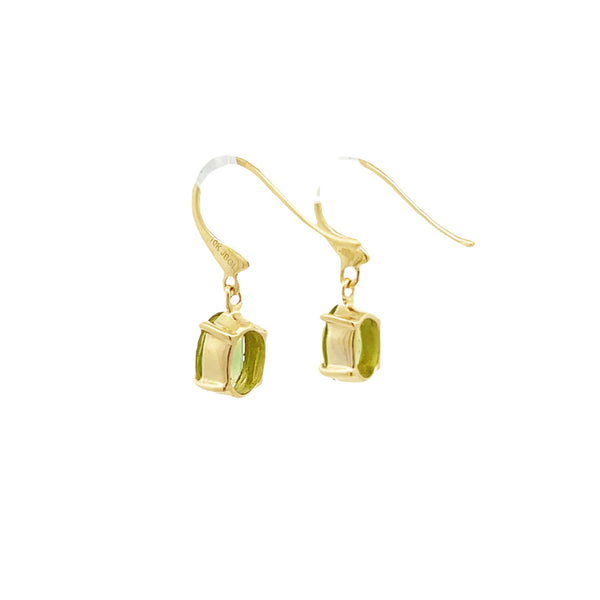 Genuine 1.36ct Peridot Dangle Earrings 10KT Yellow Gold