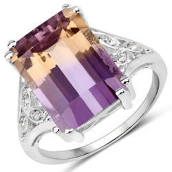 7.88 Carat Genuine Amethyst and White Topaz .925 Sterling Silver Ring