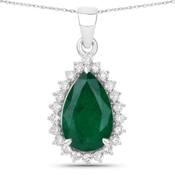 IGI Certified 3.07 Carat Genuine Zambian Emerald and White Diamond 14K White Gold Pendant