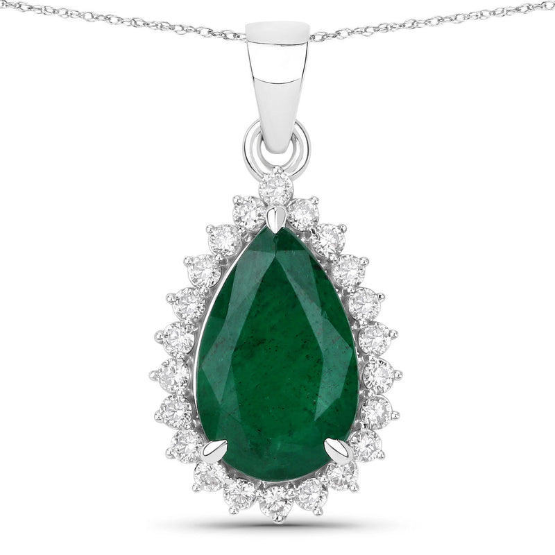 IGI Certified 3.07 Carat Genuine Zambian Emerald and White Diamond 14K White Gold Pendant