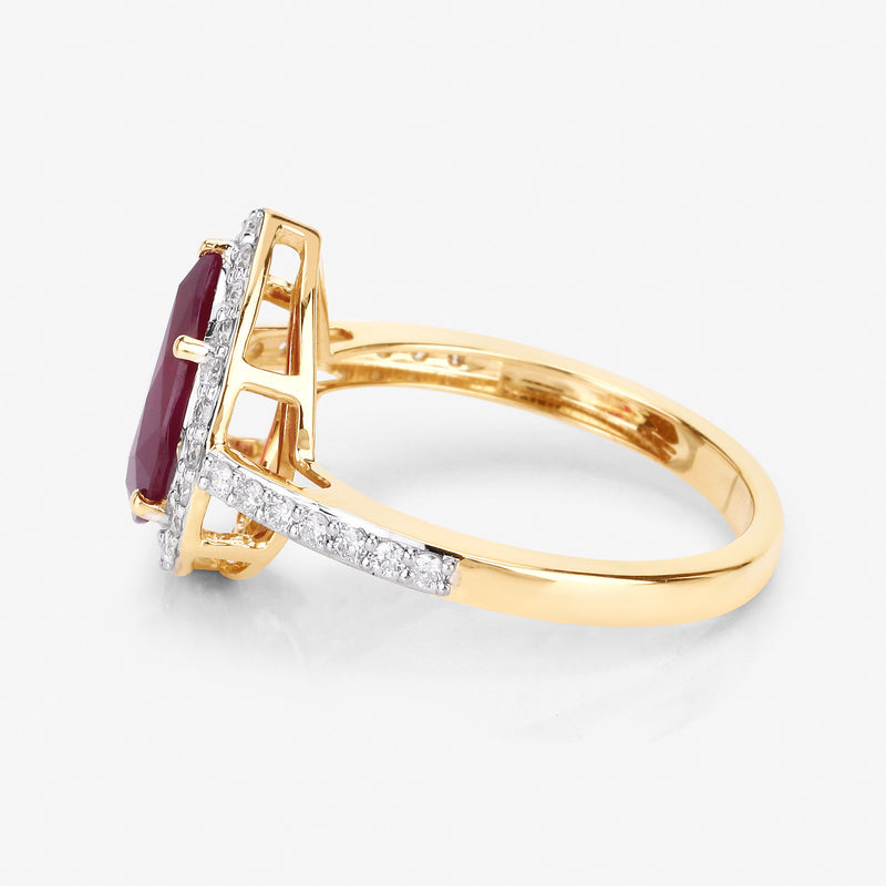 2.64 Carat Genuine Ruby and White Diamond 14K Yellow Gold Ring