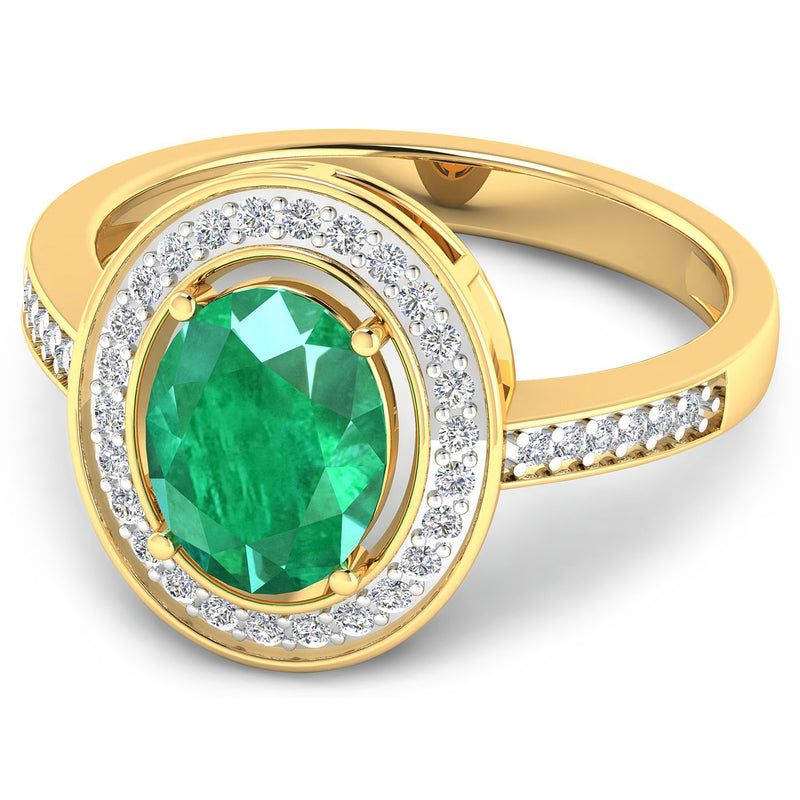 1.87 Carat Genuine Zambian Emerald and White Diamond 14K Yellow Gold Ring