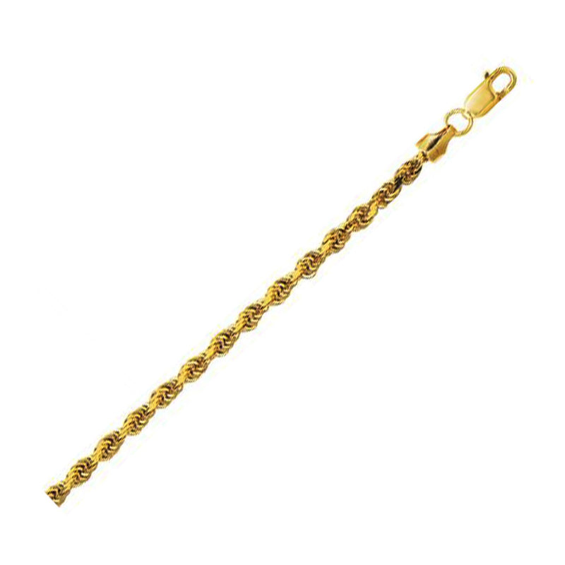 10K Yellow Gold Lite Hollow Diamond Cut Rope Chain (3.20 mm)