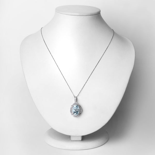 5.42 Carat Genuine Aquamarine and White Diamond 14K White Gold Pendant