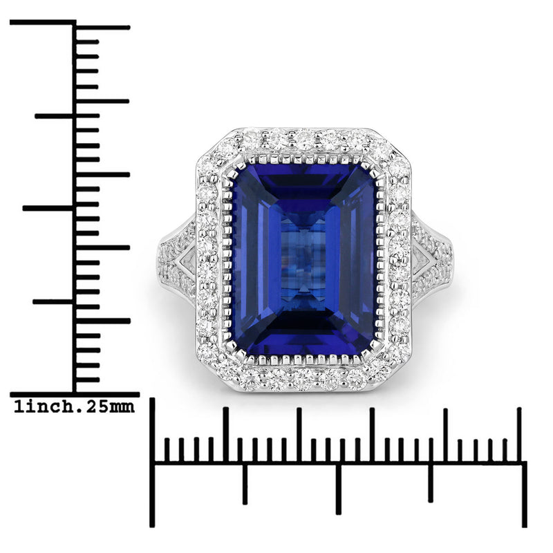 6.51 Carat Genuine Tanzanite and White Diamond 18K White Gold Ring