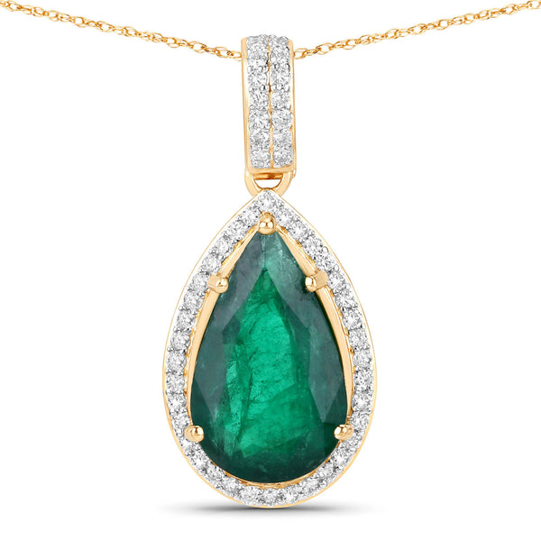 IGI Certified 3.22 Carat Genuine Zambian Emerald and White Diamond 14K Yellow Gold Pendant