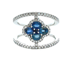 Genuine 1.26ct Sapphire Diamond Ring 14KT White Gold