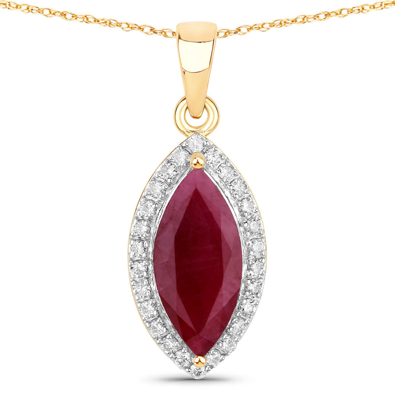 1.81 Carat Genuine Ruby and White Diamond 14K Yellow Gold Pendant