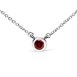 14K White Gold 1/2 Cttw Red Lab Grown Diamond Bezel-Set Solitaire 18" Pendant Necklace (Red Color, VS1-VS2 Clarity)