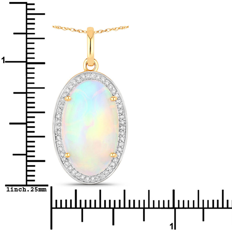 7.18 Carat Genuine Ethiopian Opal and White Diamond 14K Yellow Gold Pendant