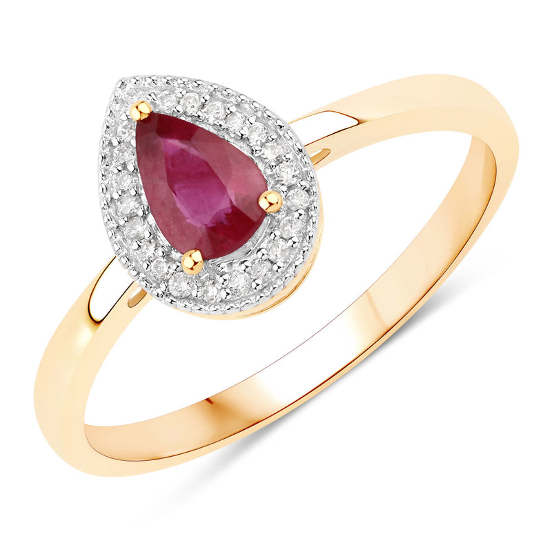 0.46 Carat Genuine Mozambique Ruby And White Diamond 10K Yellow Gold Ring