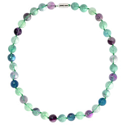 V3 Jewelry Sterling Silver with Faceted Fluorite Beaded Necklace with Magnetic Clasp