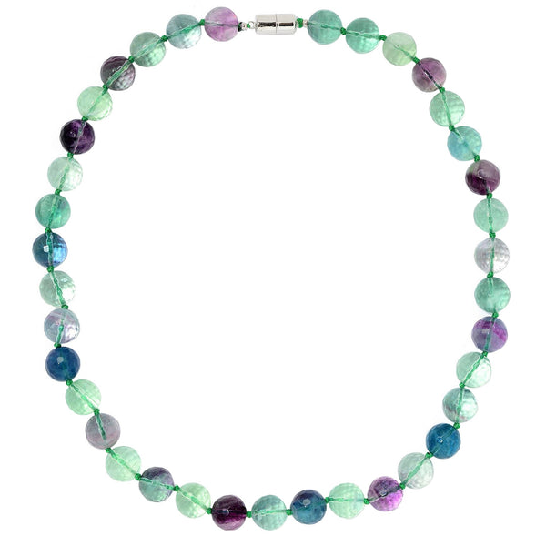 V3 Jewelry Sterling Silver with Faceted Fluorite Beaded Necklace with Magnetic Clasp