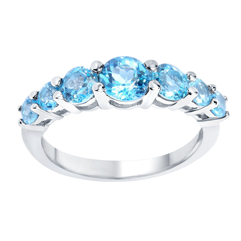 Sterling Silver with Natural Swiss Blue Topaz Seven Stone Band Ring